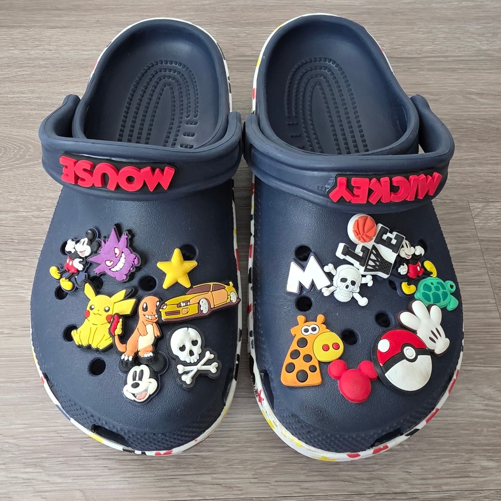 Crocs Mickey Mouse Navy Blue Clogs Kids J4 Pokemon Jibbitz Charms Disney Shoes